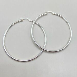 Sterling Silver Large Simple Hoop Earrings